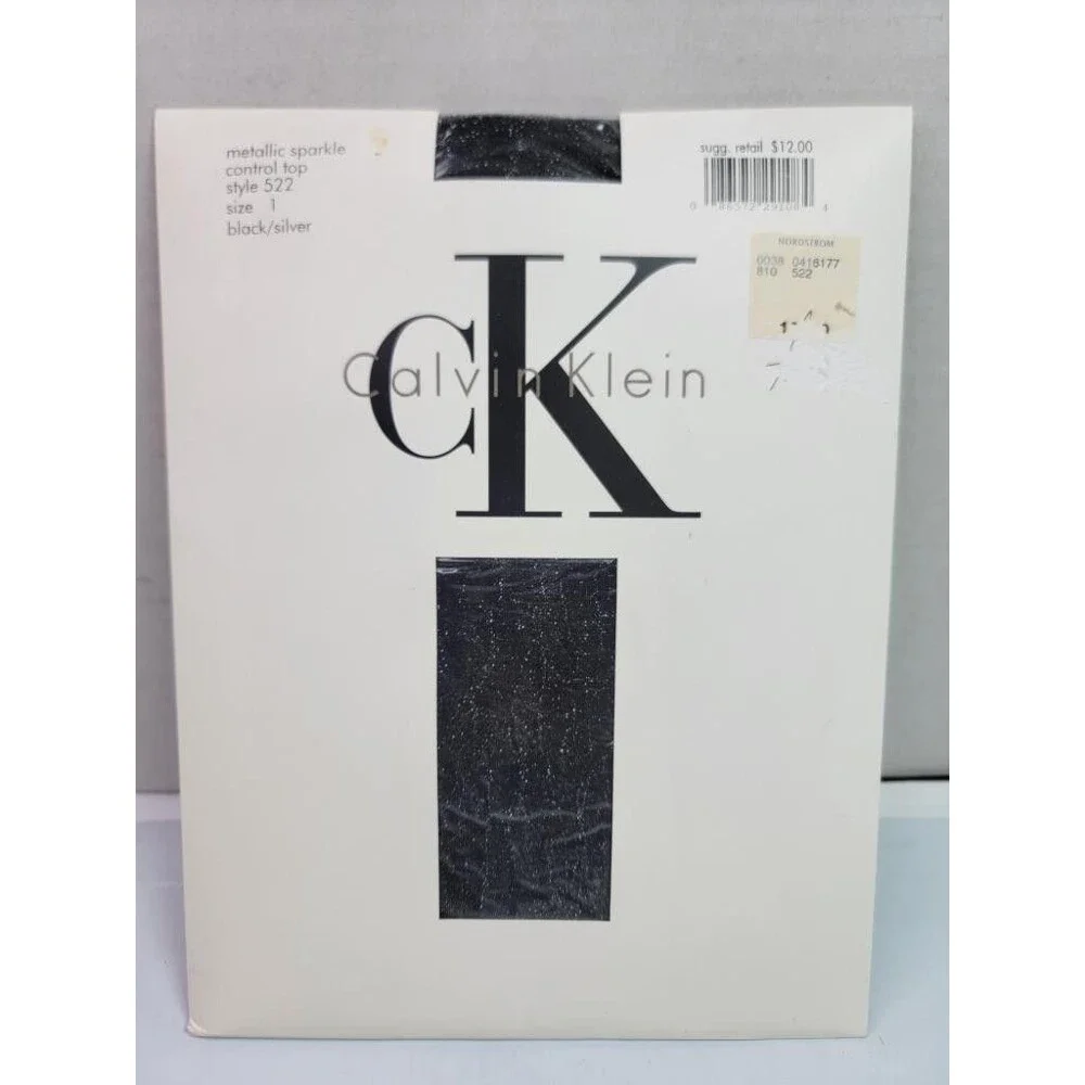 Calvin Klein Metallic Sparkle Control Top Tights Size 1 Black Silver Shimmer